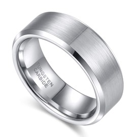 TRUMIUM 8mm Tungsten Ring Silver Brushed Finish Beveled Edge Wedding Band for Men Women Comfort Fit Size 8