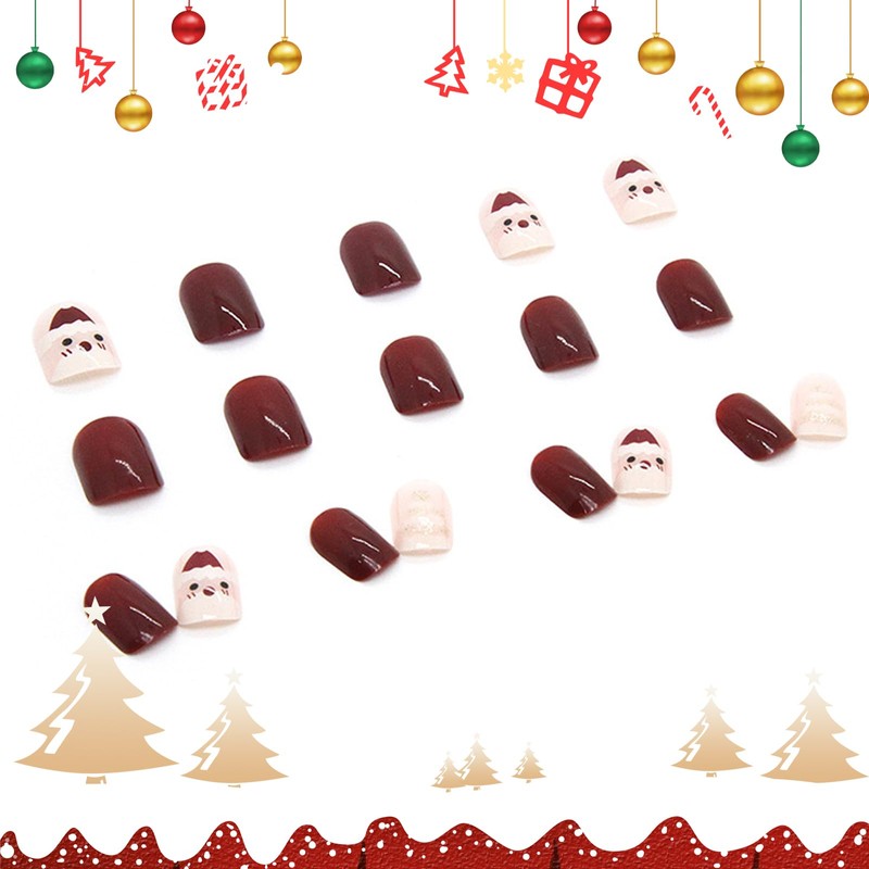 Christmas Nails Short, 24pcs Christmas Press On Nails, Red Cute