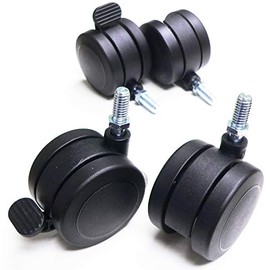 Oajen 60mm 2-3/8" caster, 4 pack, soft wheel, 2 with brake and 2 without brake, 3/8" - 16 x 1" threaded stem, 90 lbs rating per caster, won't damage hardwood floor