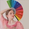 Rainbow Glitter Hand Fan,Large Holographic Foldable Rave Fan with Fabric