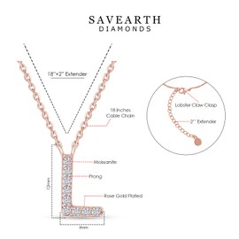 18K Rose Gold Plated Initial Necklace | Moissanite Diamond Alphabet Necklace | Dainty Necklaces for Her | Letter "L" Pendant Necklace |18" + 2" Adjustable Chain