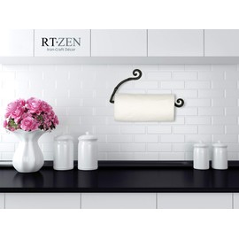 RTZEN Horizontal Black Paper Towel Holder - Handcrafted Rustic Metal Decorative Wrought Iron Decor - Farmhouse Wall Mount Paper Towel Holder for Kitchen or Bathroom