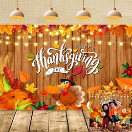 Happy Thanksgiving Backdrop Fall Thanksgiving Day Turkey Pumpkin Brown Wood Photography Background Welcome Autumn Thanksgiving Harvest Party Decorations 7x5FT