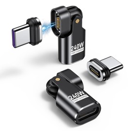 AUFU 240W USB C Magnetic Adapter, 16PIN 180°Rotation Magnetic Adapter 2 Pack, 48V/5A Type C Fast Charging and Data Transfer for Phone 16/15/ Ma-Book Pro Series, USB C Laptops & Type C Devices