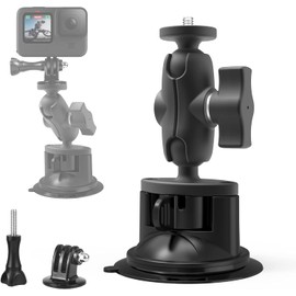 Suction Cup Mount Comptible with Gopro Hero, X2 X3 Go 3 DJI Action 3 4 Most Action Camera - Suction Mount Bracket 360 Degree Rotation Ball Head with 1/4" Thread