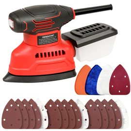 Vkndoynt Detail Sander, 12,000 OPM Mini Electric Sander with Dust Collector, 1.1Amp Power Mouse Sander with 15PCS Sanderpapers and 4Pcs Multi-Purpose Buffing Pads for Tight Spaces Woodworking
