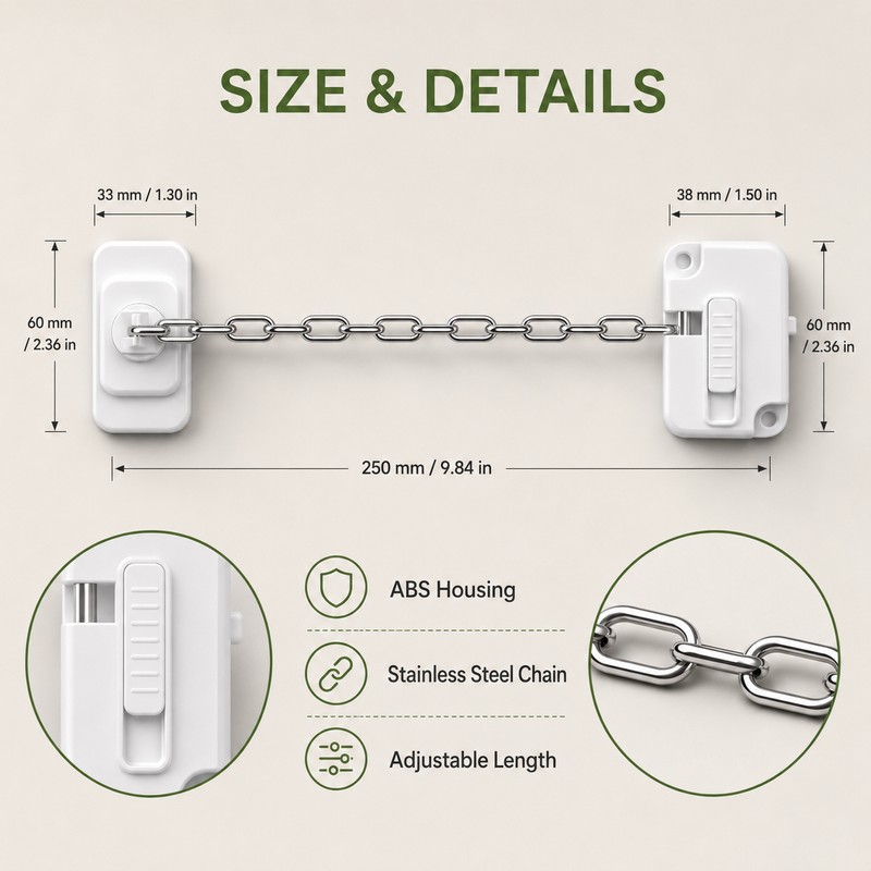 2 Pack No-Drill Child Safety Chain Lock for Windows and