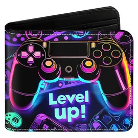 Boys Wallet Leather Bifold Wallet Teen Boys Cool Credit Card Cash Id Holder Rfid Blocking Fun Bi Fold Small Wallets(Level up)