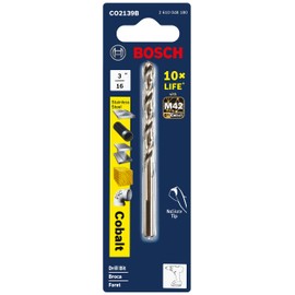 BOSCH CO2139B 1-Piece 3/16 In. x 3-1/2 In. Cobalt M42 Metal Drill Bit with Three-Flat Shank for Drilling Applications in Stainless Steel, Cast Iron, Titanium, Light-Gauge Metal, Aluminum