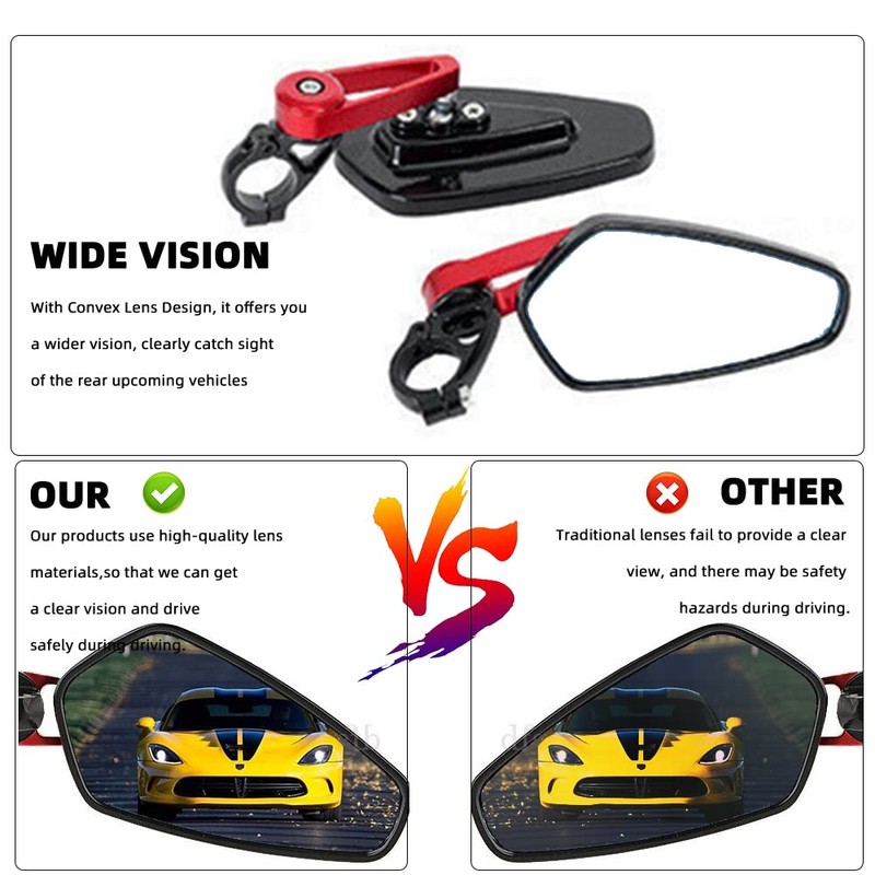 goodfitment - Motorcycle Bar End Mirror, Universal 7/8" Handle Rear