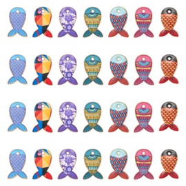 Beadthoven 28Pcs Alloy Fish Enamel Charms Pendants 7 Styles Printed Ocean Goldfish Charms Colorful Sea Animals Dangle Charm Beads Bulk for Jewelry Making Earring Necklace Bracelet DIY Crafts Summer,