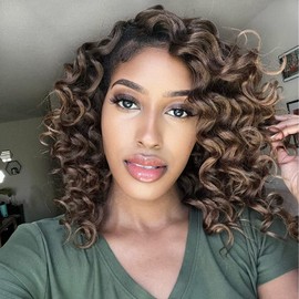 ToyoTree Extensiones De Cabello Trenzado De Ondas Oceánicas Sintéticas De 16 Pulgadas, 8 Paquetes, Color Marrón Ombré, De Longitud Media, Rizado Y Ondulado Profundo (16 Pulgadas, 8 Unidades) T4/30