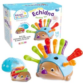 Magic Sensory Echidna Hedgehog Toy – Montessori STEM Fine Motor Skills & Counting Baby Toy – Interactive Educational Colour Sorting Sensory Toys for Toddlers 1-3 – 14 Piece Set