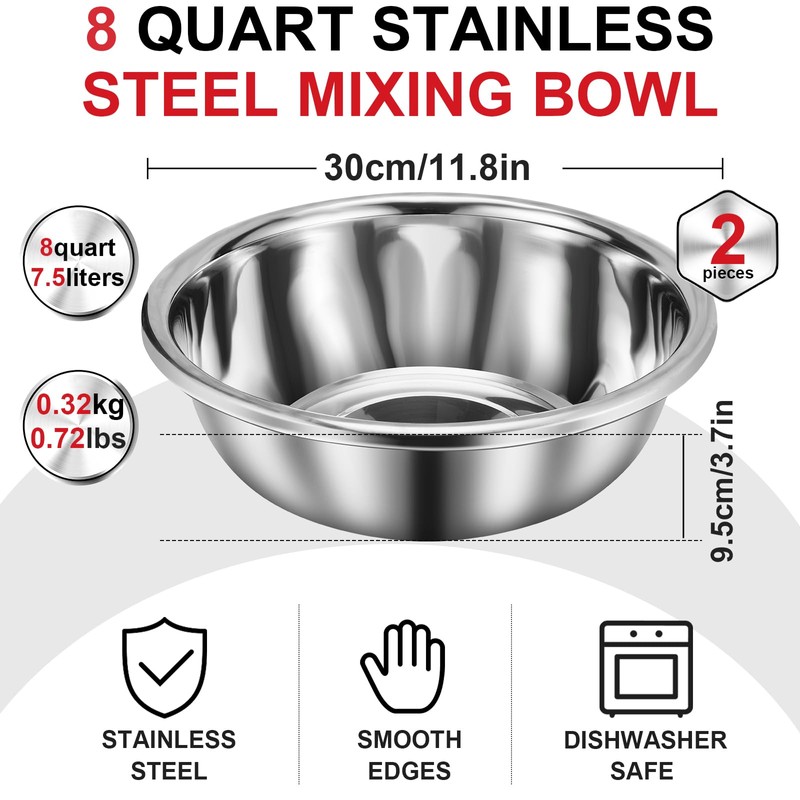 FillTouch 2 Pack Large Mixing Bowl Oversized All Purpose 304