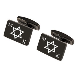 Engraved Gunmetal Cufflinks With Star Of David - Ships From USA