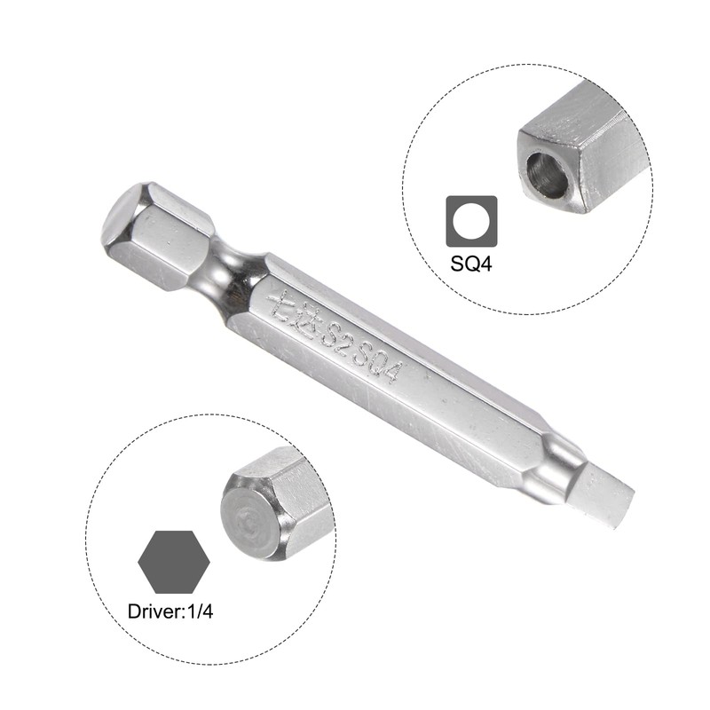 sourcing map SQ4 Square Screwdriver Bit 1/4" Hex Shank 2"