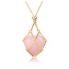 JSDDE Metal Cage Rose Quartz Crystal Pendant Necklaces Healing Crystal