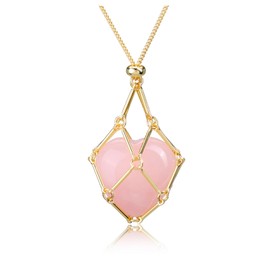JSDDE Metal Cage Rose Quartz Crystal Pendant Necklaces Healing Crystal Heart Gemstone Hollow Locket Holder Necklace Jewelry