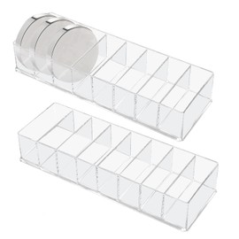 Dokeno Cosmetic Organiser, 2 Pieces, 8 Compartments, Eyeshadow Storage, Clear Plastic Make Up Pallet Holder, Makeup Storage Box for Lipsticks, Eyeshadow, Blush, 25.5 × 8.8 × 4.7 cm