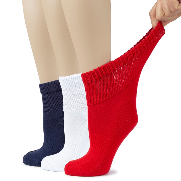 HUGH UGOLI Women's Cotton Diabetic Ankle Socks, Wide, Loose &