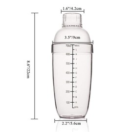 FEOOWV Plastic Cocktail Shaker, Hand Drink Mixer Boba Tea Shaker Cup with Scales,Bar Tool Transparent (24 oz / 700cc) | FEOOWV