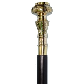 YAMAN ANTIQUE Travelers Compass Gentleman's Walking Stick, 36 Inch, Brass Handle and Hardwood Cane,Victorian Handle Designer Antique Wooden Compass Handle Walking Stick Vintage Cane