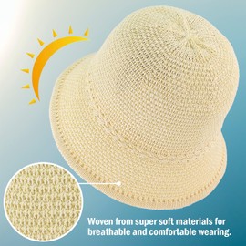 EINSKEY Women's Crochet Bucket Hat, Faux Straw Weaving Sun Hat Packable Mesh Woven Soft Lightweight Beach Hat for Spring Summer Fall Beige