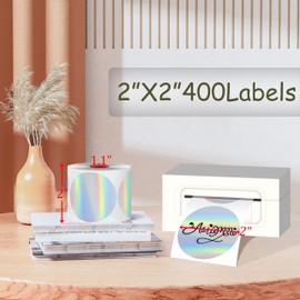 PARLAIM 2”Thermal Label Stickers,Holographic Silver Thermal Label, Self-Adhesive Round Printable Rainbow Glitter Thermal Printer Sticker Labels for Name Tag DIY Custom Business Logo Design,400 PCS