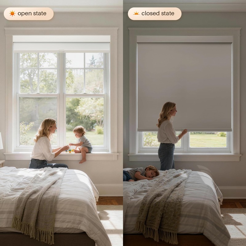 Cordless Blackout Roller Shades, Free-Stop Window Shades Pull Down, Room