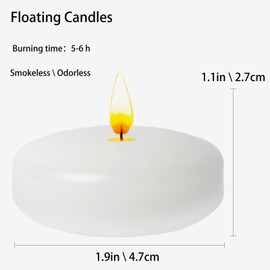 2Inch Floating Candles Unscented Set,100% Cotton Wick Smokeless Dripless，Smooth Flame Long Lasting Burn，for Centerpieces at Wedding, Pool Party, Beach，Home Decor（24 Pack ）