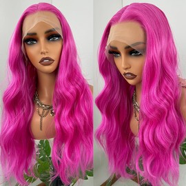 Missyvan Hot Pink Body Wave Lace Front Wigs Synthetic Lace Front Wigs Pre Plucked Middle Part Pink 13×3 Lace Front Wigs for Women Glueless Natural Wave Party or Daily Use