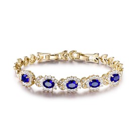 GULICX Blue Cubic Zirconia Crystal Gold Electroplated Red Bridal Link Statement Bracelet for Women