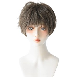 Full Wig, Men's Wig, Harajuku, Brown, Volume, Curl, Wig, Short, Men's, Popular, Fashion, Harajuku, With Net, Natural, Unisex (Cool Ash Brown)