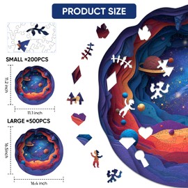 MEATRN Wooden Puzzles for Adults - Solar System Planet Jigsaw Puzzles, Outer Space Unique Shape Creative Home Decorative, Challening Wood Puzzle Gift for Kids, Family Game, 199 Pcs, 11.2x11.1 in