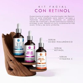 PUREZA NATUR Kit Serum facial Acido Hialurónico, Vitamina C y Retinol anti edad | Paquete completo de serum para el cuidado de la piel, hidratación y 