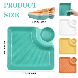 LNQ LUNIQI 4Pcs Plastic Plates with Sauce Compartment Square Serving Plates Dumpling Plate Seasoning Dish Snack Dish Sauce Plate for Home and Kitchen (4 Colors)