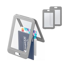 Uniclife ID Card Holder with Double Sided Windows Vertical Hard Plastic Grey Card Protector Bag for Office, School, ID, Credit Cards, Proximity Keys, Driving Licenses and Passports, Pack of 3