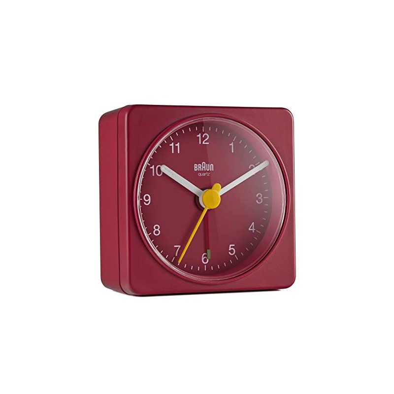 Braun Classic Analogue Quartz Travel Alarm Clock in Red/Handy/Quiet Precision