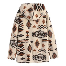 SELINK Womens Aztec Print Fleece Hoodie Jacket Button Down Shacket Casual Sherpa Coats Warm Outwear with Pockets Apricot-L