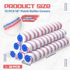 Leumoi 12 Pcs 18'' Paint Roller Covers Bulk Microfiber Refill Roller Cover with End Caps Painter Lint Free 18 Inch Paint Roller Kit Home Repair Tools for Most Types of Painting Surfaces (1/2" Nap)