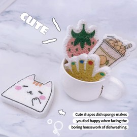 Esponjas de cocina reutilizables, esponja para lavar platos, esponjas compostables para limpiar platos, almohadilla de estropajo de pulpa de madera natural, esponja de celulosa doméstica resistente, paquete de 3 (baya-2)