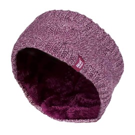 Heat Holders - Ladies Thick Cable Knitted Fleece Lined Thermal Winter Empty Skull Ear Warmer Headband (One Size, Rose)
