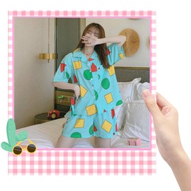 Mitigo Crayon Shin-chan Pajamas, Men's, Short Sleeve, Long Sleeve, Long Pants, Top and Bottom Set, Includes Eye Mask, 3-Piece Set, Open Front, Room Wear, Cute, For Spring, Summer, Autumn and Winter,