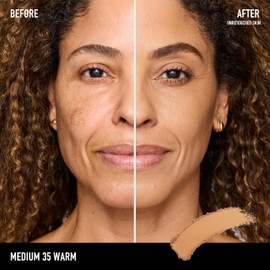 bareMinerals Barepro 24HR Skin-Perfecting Powder Foundation, Matte Pressed Powder Foundation Full Coverage with Plant-Based Squalene, Oil Control, Vegan - Medium 35 Warm