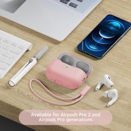 Tandoler Compatible with Airpods Pro 2 Case, Soft Silicone Skin Cover Protective Cases with Cleaner kit and Lanyard Compatible for AirPod Pro 2nd Generation, Front LED Visible-Light Pink