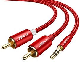 JSAUX RCA Cable, [6.6ft/2M, Dual Shielded Gold-Plated] 3.5mm Male to 2RCA Male Stereo Audio Adapter Cable Nylon Braided AUX RCA Y Cord for Smartphones, MP3, Tablets, Speakers, HDTV [Red]