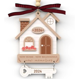 House Warming Gifts New Home Ornament Wood 2024, First Christmas in Our New Home Ornament 2024, 1st Christmas in New Home Gift Ideas for Women Men Couple, Christmas Tree Decoration 2024