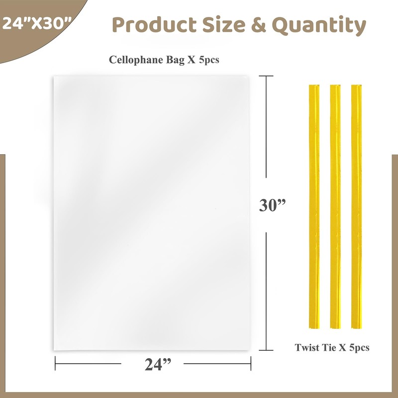 WIKDAY Clear Gift Bags 5 PCS 24x30 Inches Large Cellophane