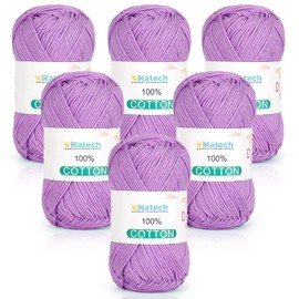 Katech Pure Cotton Yarn for Crocheting & Knitting–Soft Sport Weight CYC #2, 6 Skeins (50g Each, 300g Total), Ideal Crochet Yarn for Dishcloths, Baby Clothes, Socks, Lightweight Scarves（Violet ）
