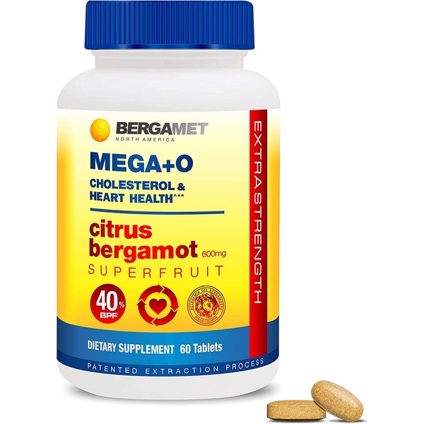 Citrus Bergamot SuperFruit MEGA+O | Extra Strength 40% BPF | 1200mg per Serving | Cholesterol & Heart Supplement | Supported by Clinical Studies | Manage Blood Glucose & Sugar | 1 Month - 60 Tabs